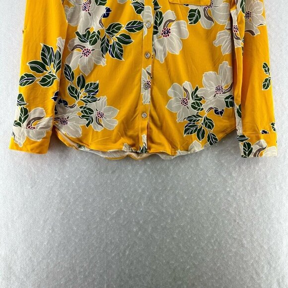DNA Couture Top Womens Size S Floral Shirt Button Front Long Sleeve Yellow - Picture 4 of 11